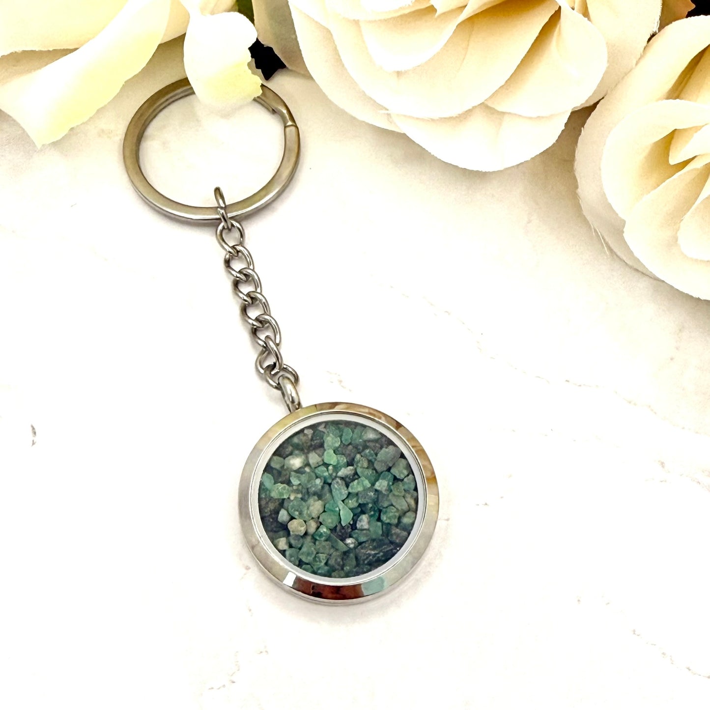 Luxury 55th Anniversary Keyring – Filled with Natural Raw Emerald Fragments | Elegant Emerald Gift for Him or Her-Keyring-Handmadeanniversary-Key Ring Only-Handmade Anniversary