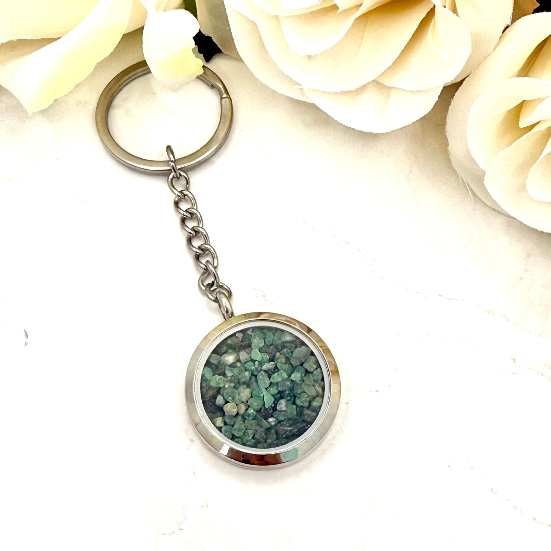 Luxury 55th Anniversary Keyring – Filled with Natural Raw Emerald Fragments | Elegant Emerald Gift for Him or Her-Keyring-Handmadeanniversary-Key Ring Only-Handmade Anniversary