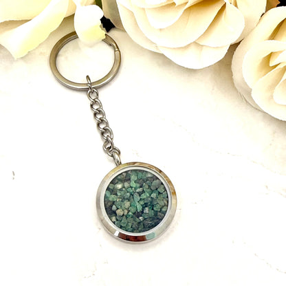 Luxury 55th Anniversary Keyring – Filled with Natural Raw Emerald Fragments | Elegant Emerald Gift for Him or Her-Keyring-Handmadeanniversary-Key Ring Only-Handmade Anniversary