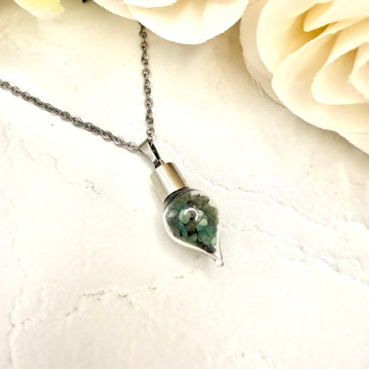 Luxury 55th Anniversary Pendant – Glass Drop with Natural Raw Emerald Fragments | Elegant Gift for Her-Pendant & Earrings-Handmadeanniversary-Handmade Anniversary