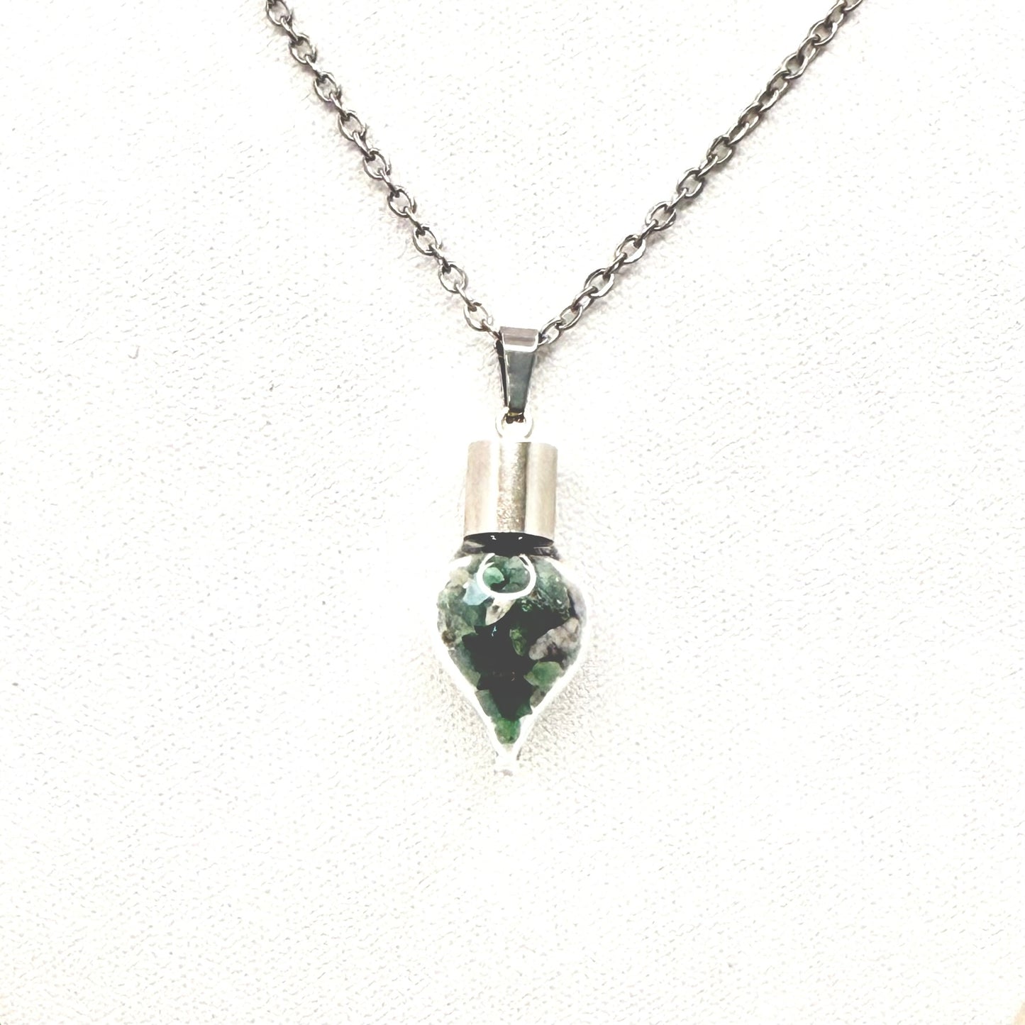 Luxury 55th Anniversary Pendant – Glass Drop with Natural Raw Emerald Fragments | Elegant Gift for Her-Pendant & Earrings-Handmadeanniversary-Handmade Anniversary