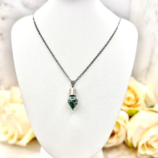 Luxury 55th Anniversary Pendant – Glass Drop with Natural Raw Emerald Fragments | Elegant Gift for Her-Pendant & Earrings-Handmadeanniversary-Pendant Only-Handmade Anniversary