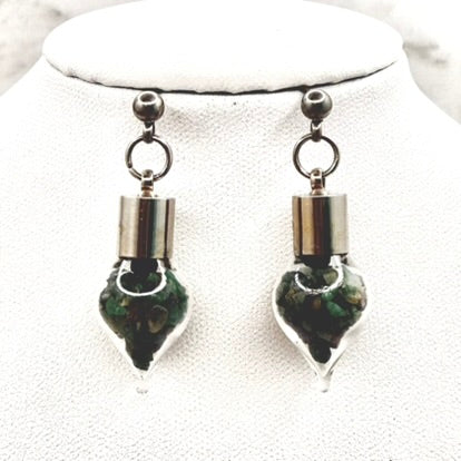 Luxury 55th Anniversary Stud Drop Earrings – Glass Drops with Natural Raw Emerald Fragments | Elegant Emerald Gift for Her-Pendant & Earrings-Handmadeanniversary-Handmade Anniversary