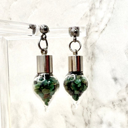 Luxury 55th Anniversary Stud Drop Earrings – Glass Drops with Natural Raw Emerald Fragments | Elegant Emerald Gift for Her-Pendant & Earrings-Handmadeanniversary-Handmade Anniversary