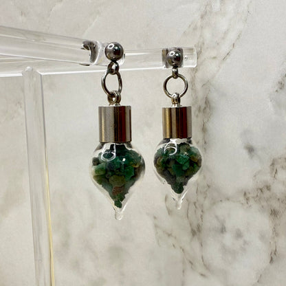 Luxury 55th Anniversary Stud Drop Earrings – Glass Drops with Natural Raw Emerald Fragments | Elegant Emerald Gift for Her-Pendant & Earrings-Handmadeanniversary-Handmade Anniversary