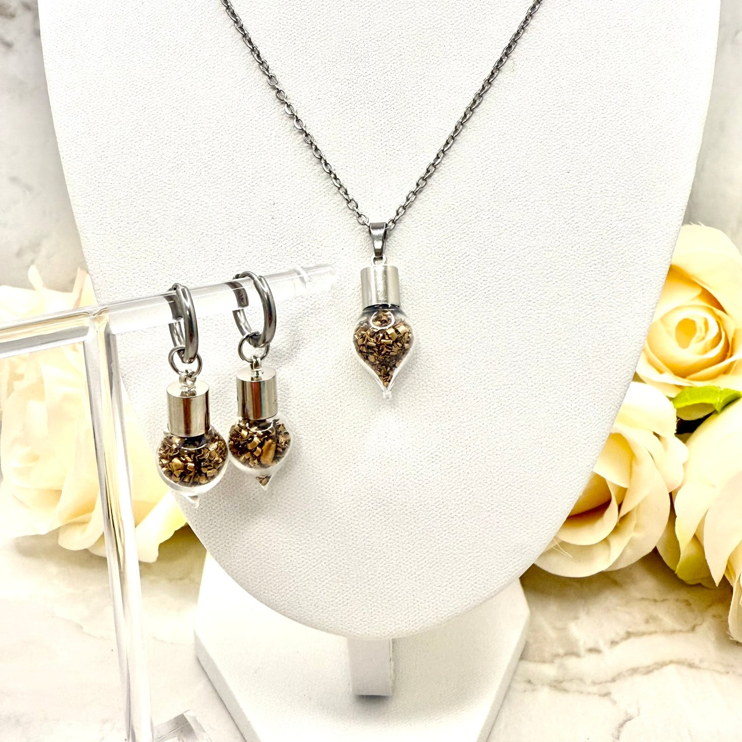 Luxury Bronze 19th Wedding Anniversary Jewelry Set – Pendant & Earrings-Pendant & Earrings-Handmadeanniversary-Huggie Earrings-Handmade Anniversary