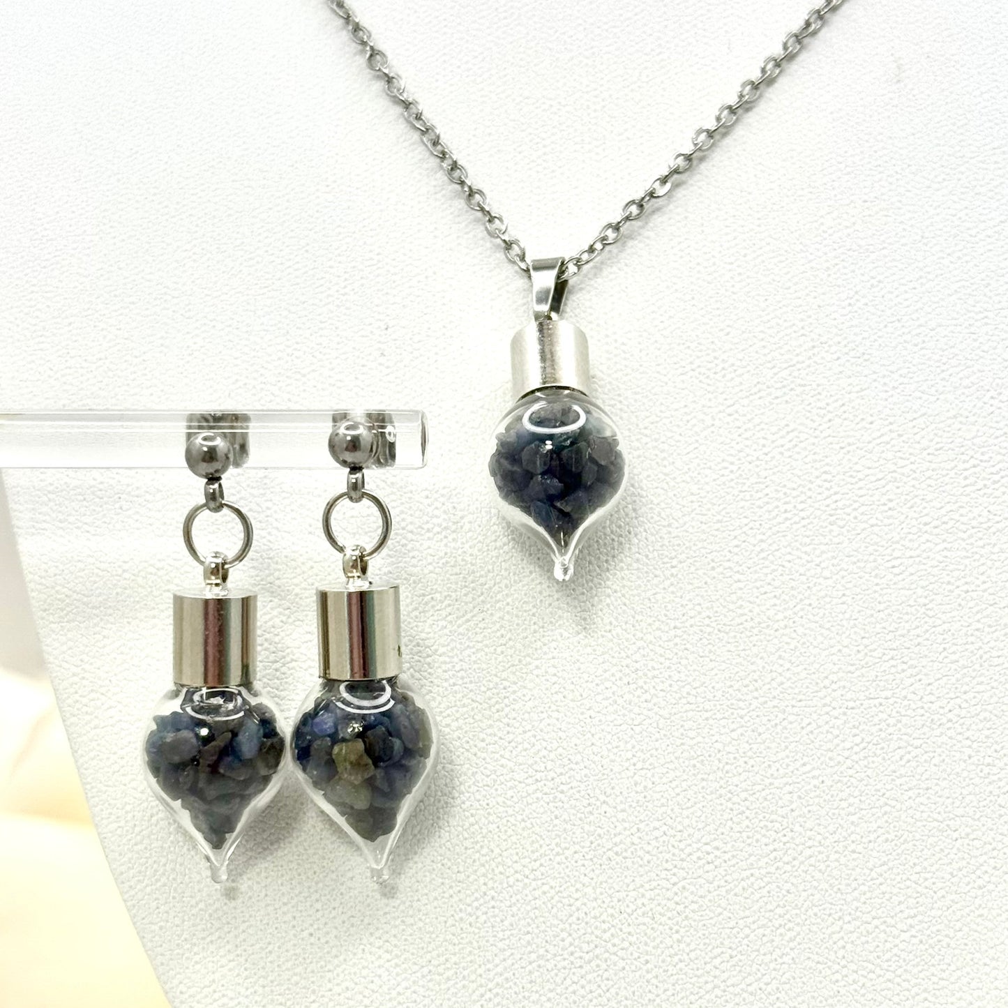 Luxury Sapphire Pendant & Earring Set (Stud or Huggie) – 45th Wedding Anniversary Jewellery Gift