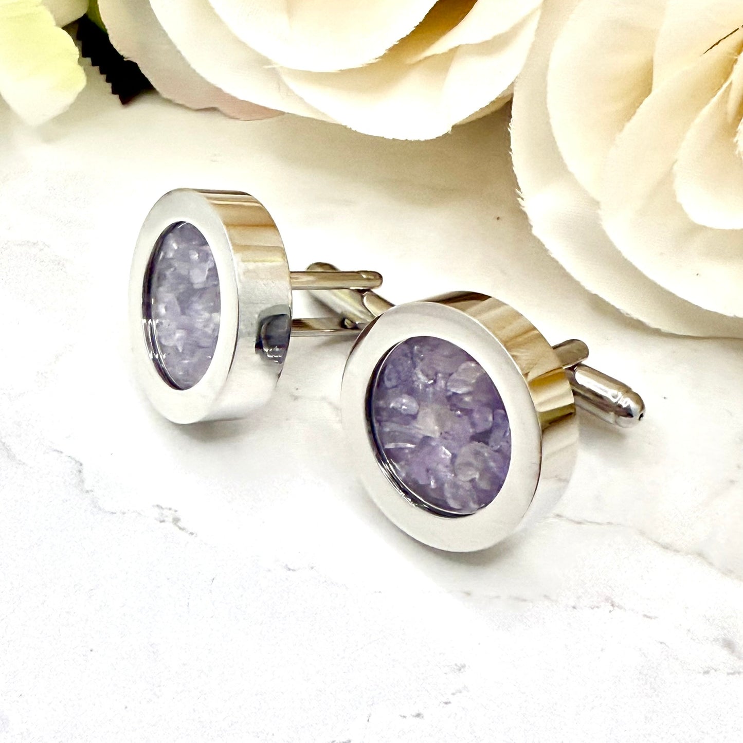Luxury Statement 33rd Anniversary Cufflinks – Filled with Natural Raw Amethyst Shards | Elegant Gift for Him-Cufflinks-Handmadeanniversary-Handmade Anniversary