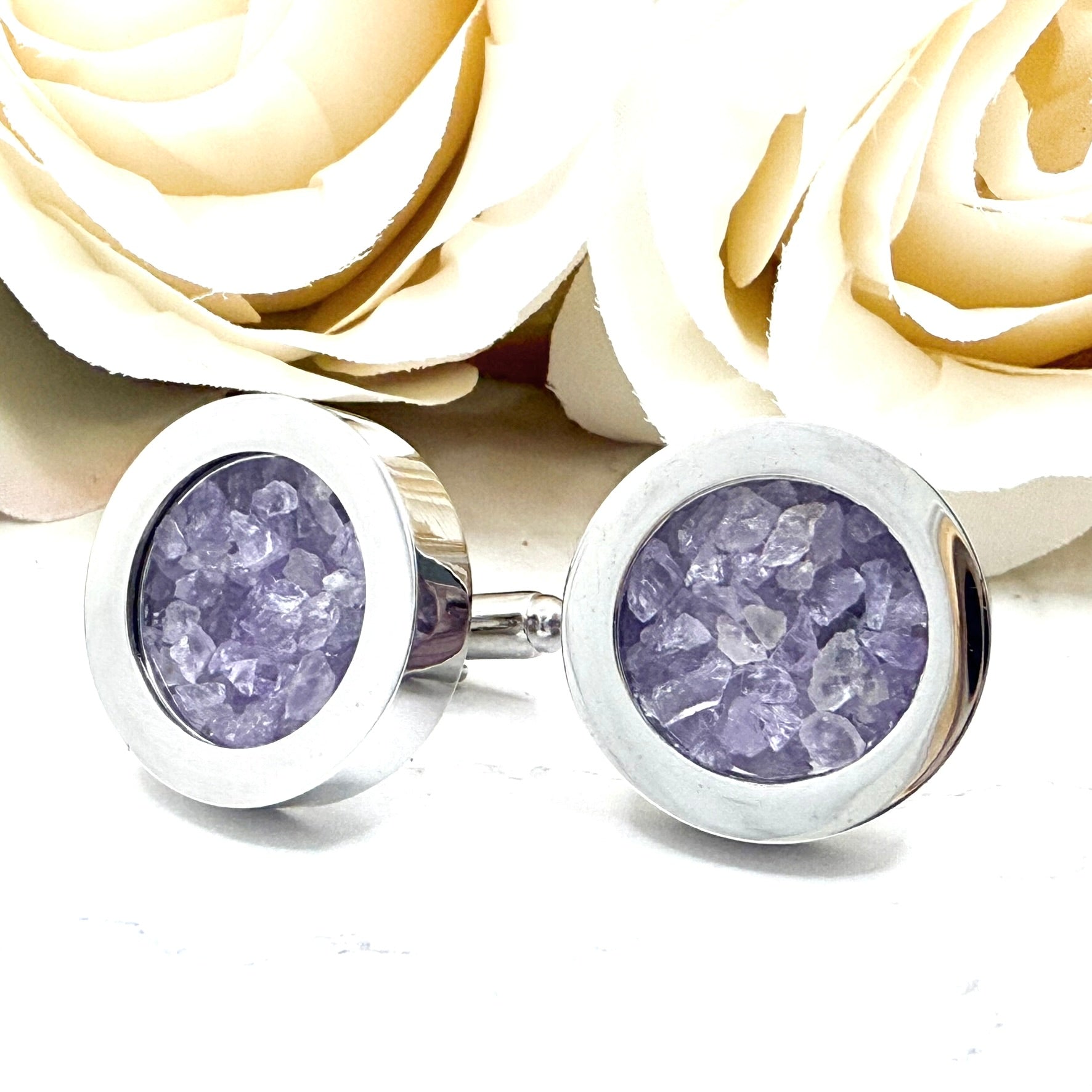 Luxury Statement 33rd Anniversary Cufflinks – Filled with Natural Raw Amethyst Shards | Elegant Gift for Him-Cufflinks-Handmadeanniversary-Handmade Anniversary
