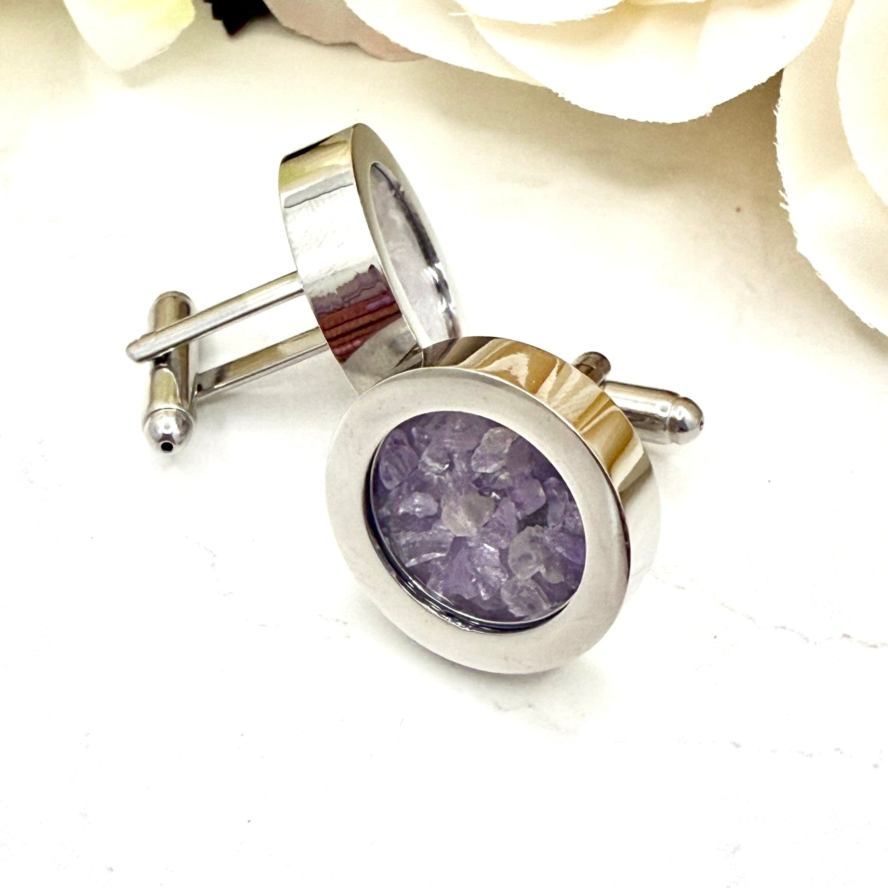 Luxury Statement 33rd Anniversary Cufflinks – Filled with Natural Raw Amethyst Shards | Elegant Gift for Him-Cufflinks-Handmadeanniversary-Handmade Anniversary