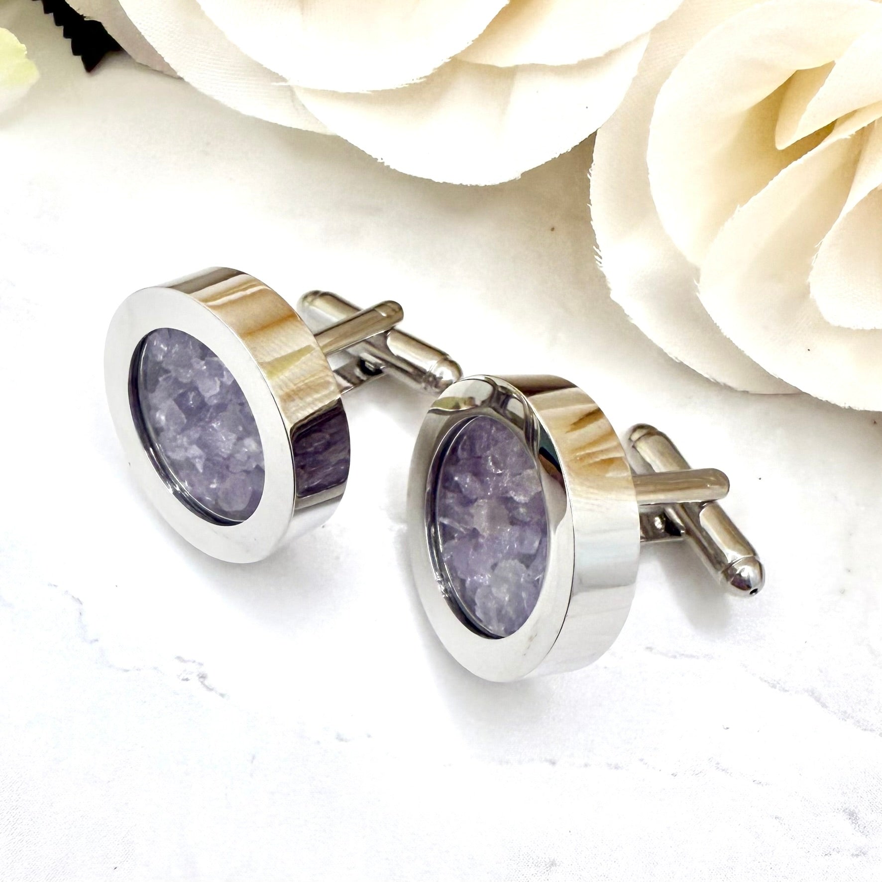 Luxury Statement 33rd Anniversary Cufflinks – Filled with Natural Raw Amethyst Shards | Elegant Gift for Him-Cufflinks-Handmadeanniversary-Handmade Anniversary