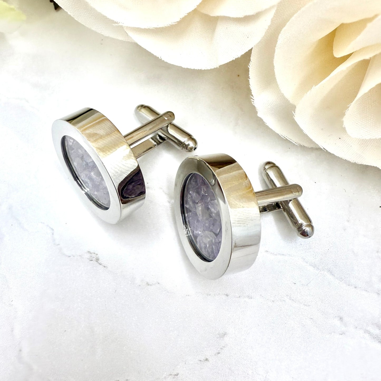 Luxury Statement 33rd Anniversary Cufflinks – Filled with Natural Raw Amethyst Shards | Elegant Gift for Him-Cufflinks-Handmadeanniversary-Handmade Anniversary