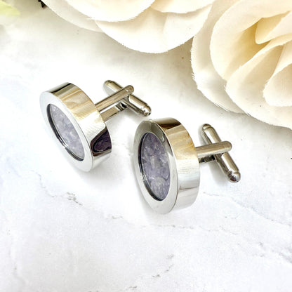 Luxury Statement 33rd Anniversary Cufflinks – Filled with Natural Raw Amethyst Shards | Elegant Gift for Him-Cufflinks-Handmadeanniversary-Handmade Anniversary