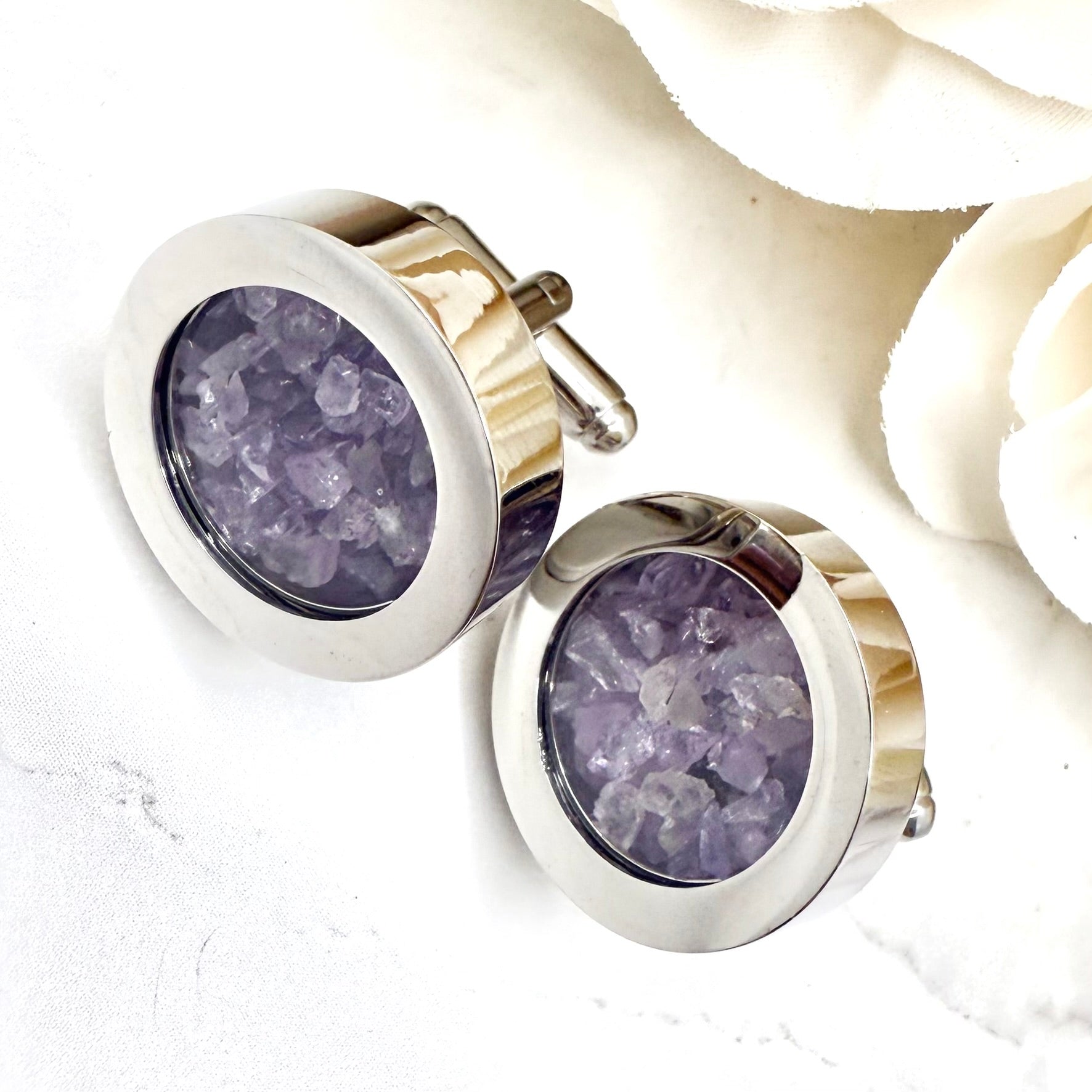 Luxury Statement 33rd Anniversary Cufflinks – Filled with Natural Raw Amethyst Shards | Elegant Gift for Him-Cufflinks-Handmadeanniversary-Handmade Anniversary