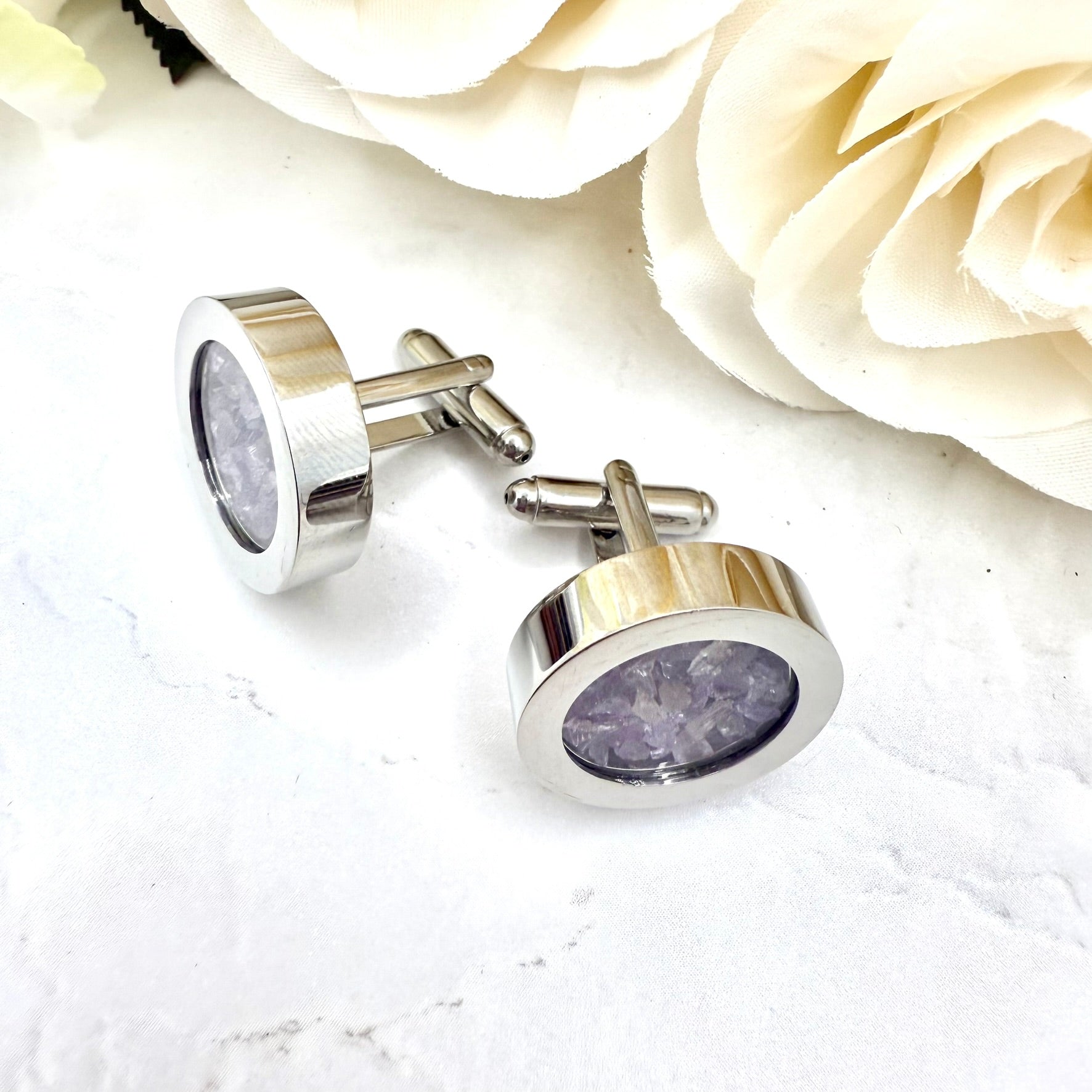 Luxury Statement 33rd Anniversary Cufflinks – Filled with Natural Raw Amethyst Shards | Elegant Gift for Him-Cufflinks-Handmadeanniversary-Handmade Anniversary