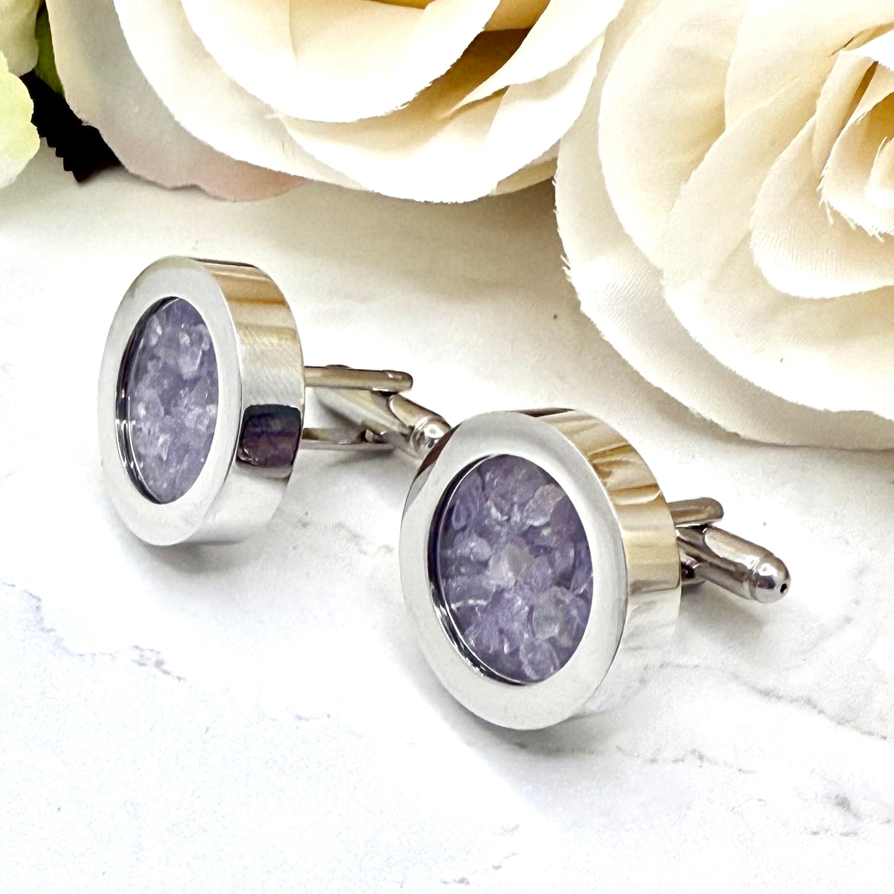Luxury Statement 33rd Anniversary Cufflinks – Filled with Natural Raw Amethyst Shards | Elegant Gift for Him-Cufflinks-Handmadeanniversary-Handmade Anniversary