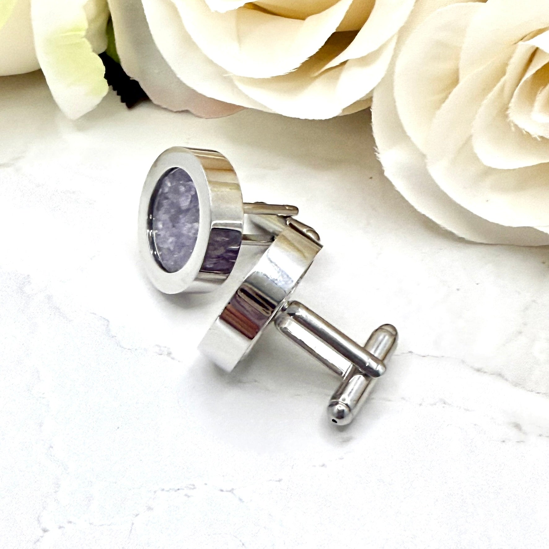 Luxury Statement 33rd Anniversary Cufflinks – Filled with Natural Raw Amethyst Shards | Elegant Gift for Him-Cufflinks-Handmadeanniversary-Handmade Anniversary