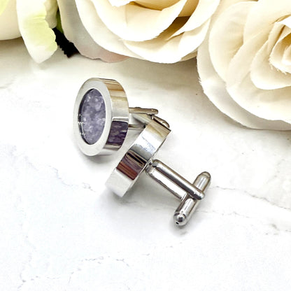 Luxury Statement 33rd Anniversary Cufflinks – Filled with Natural Raw Amethyst Shards | Elegant Gift for Him-Cufflinks-Handmadeanniversary-Handmade Anniversary