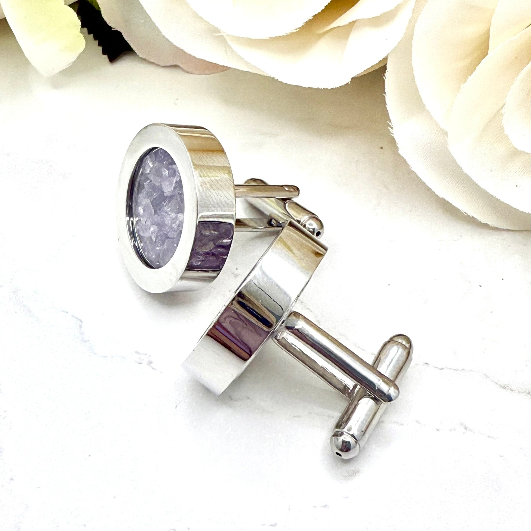 Luxury Statement 33rd Anniversary Cufflinks – Filled with Natural Raw Amethyst Shards | Elegant Gift for Him-Cufflinks-Handmadeanniversary-Handmade Anniversary