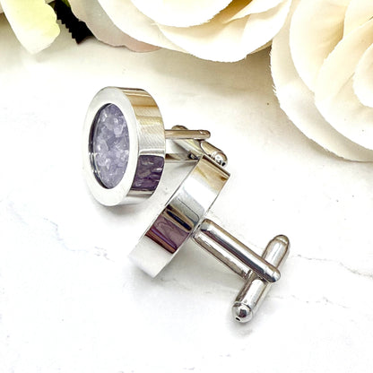 Luxury Statement 33rd Anniversary Cufflinks – Filled with Natural Raw Amethyst Shards | Elegant Gift for Him-Cufflinks-Handmadeanniversary-Handmade Anniversary