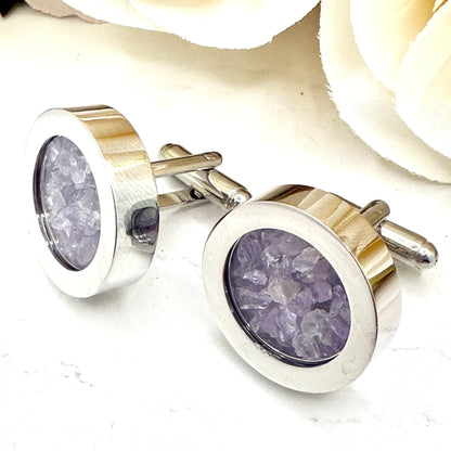 Luxury Statement 33rd Anniversary Cufflinks – Filled with Natural Raw Amethyst Shards | Elegant Gift for Him-Cufflinks-Handmadeanniversary-Cufflinks Only-Handmade Anniversary