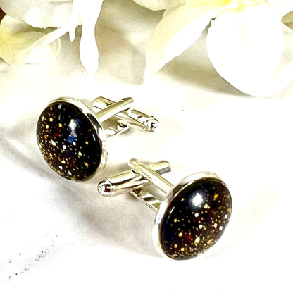 Noir Sparkle Cufflinks and Keyring Gift Set Handmade-Keyring-Handmadeanniversary-Handmade Anniversary