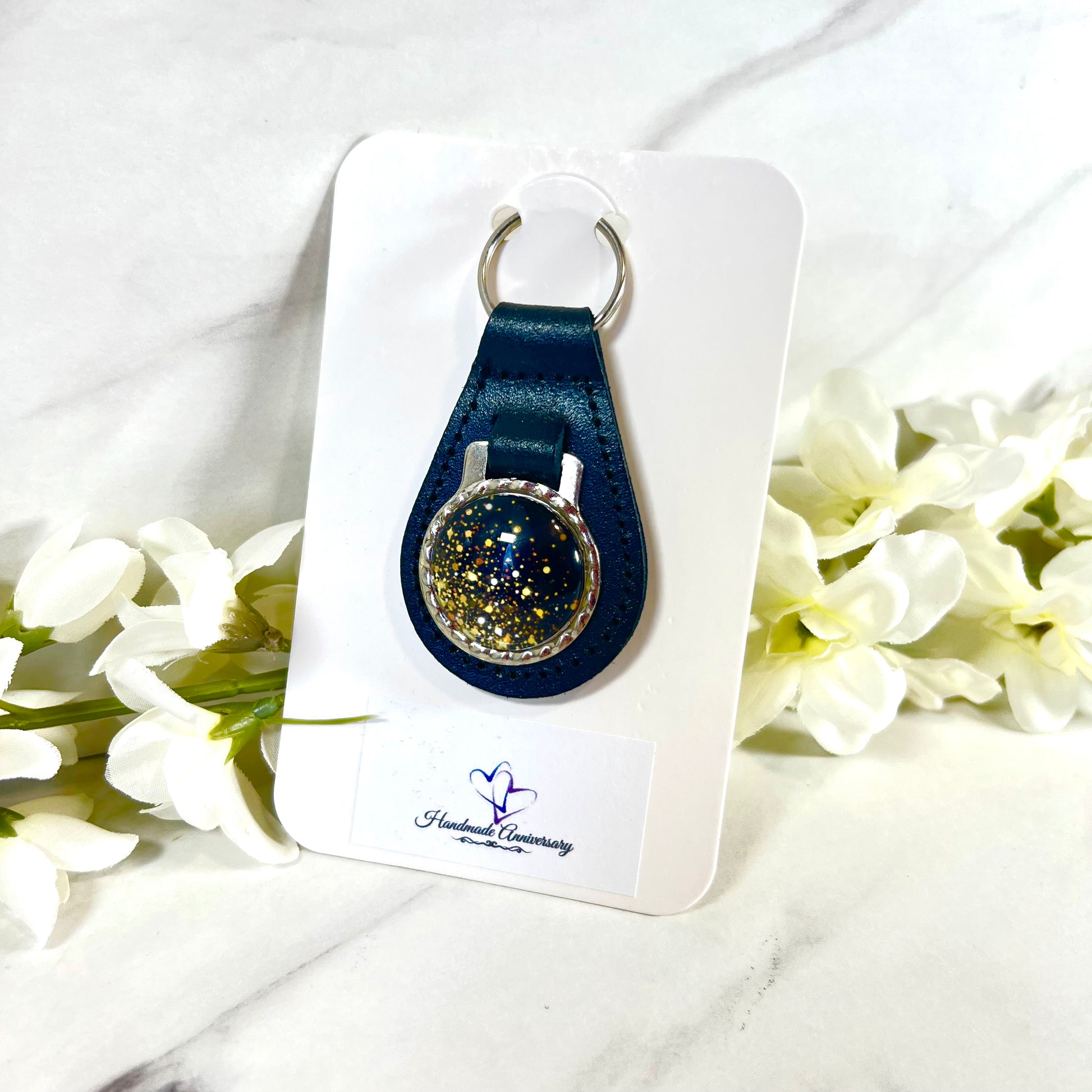 Noir Sparkle Leather Key Fob Handmade-Keyring-Handmadeanniversary-Handmade Anniversary