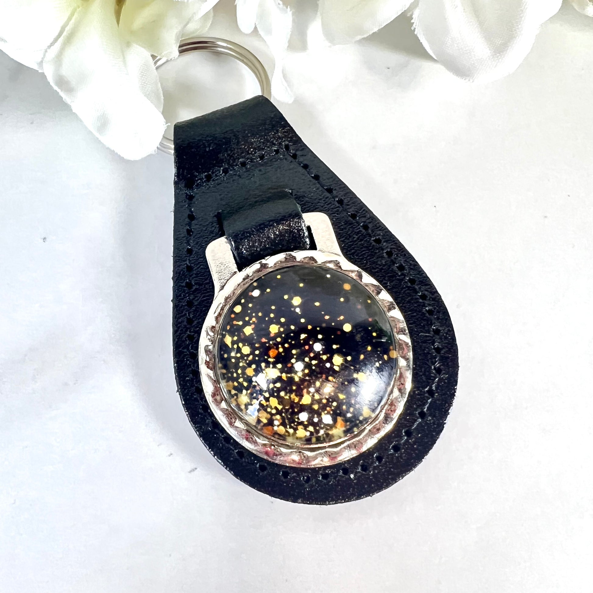 Noir Sparkle Leather Key Fob Handmade-Keyring-Handmadeanniversary-Handmade Anniversary