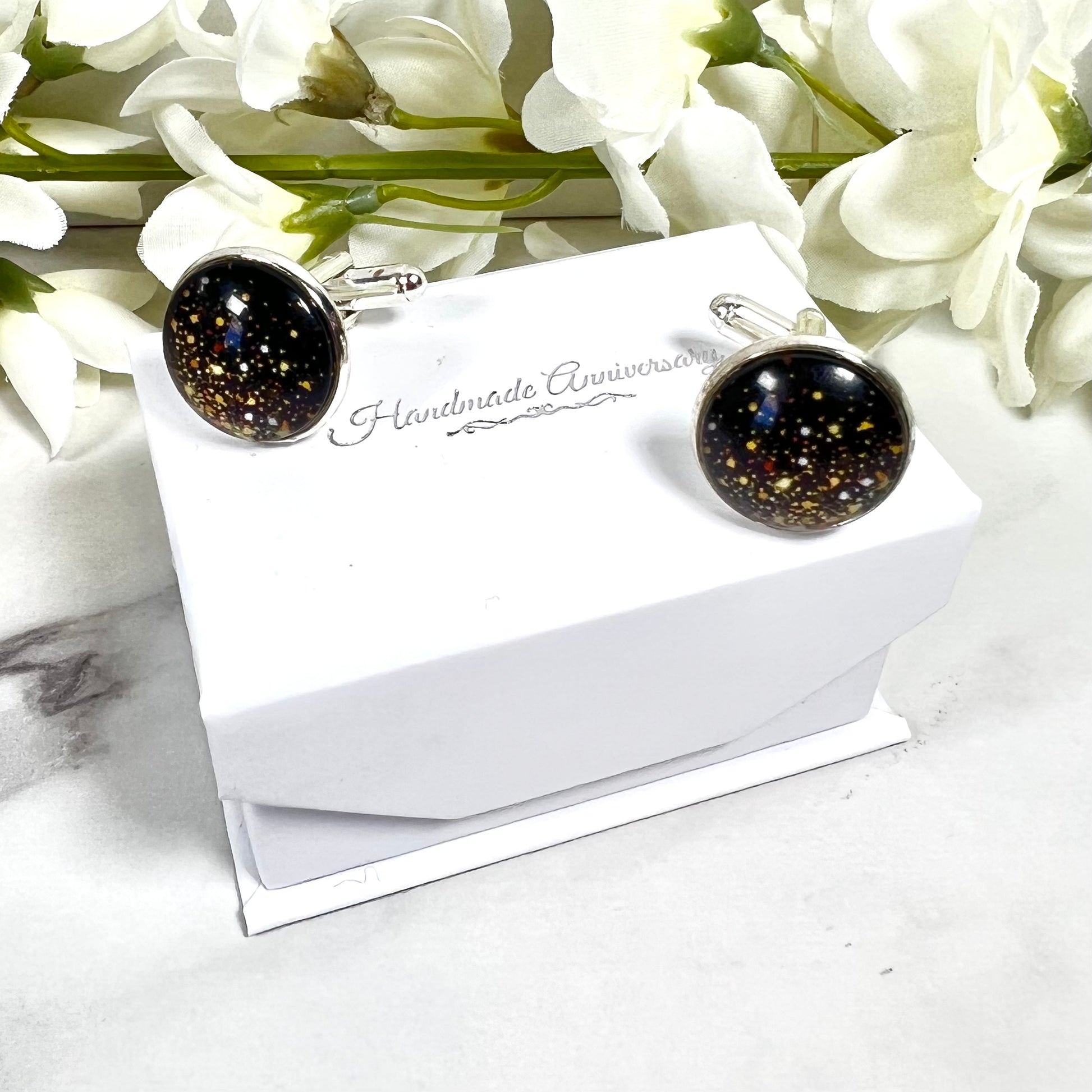 Noir Sparkle Silver Plated Cufflinks Handmade-Cufflinks-Handmadeanniversary-Handmade Anniversary