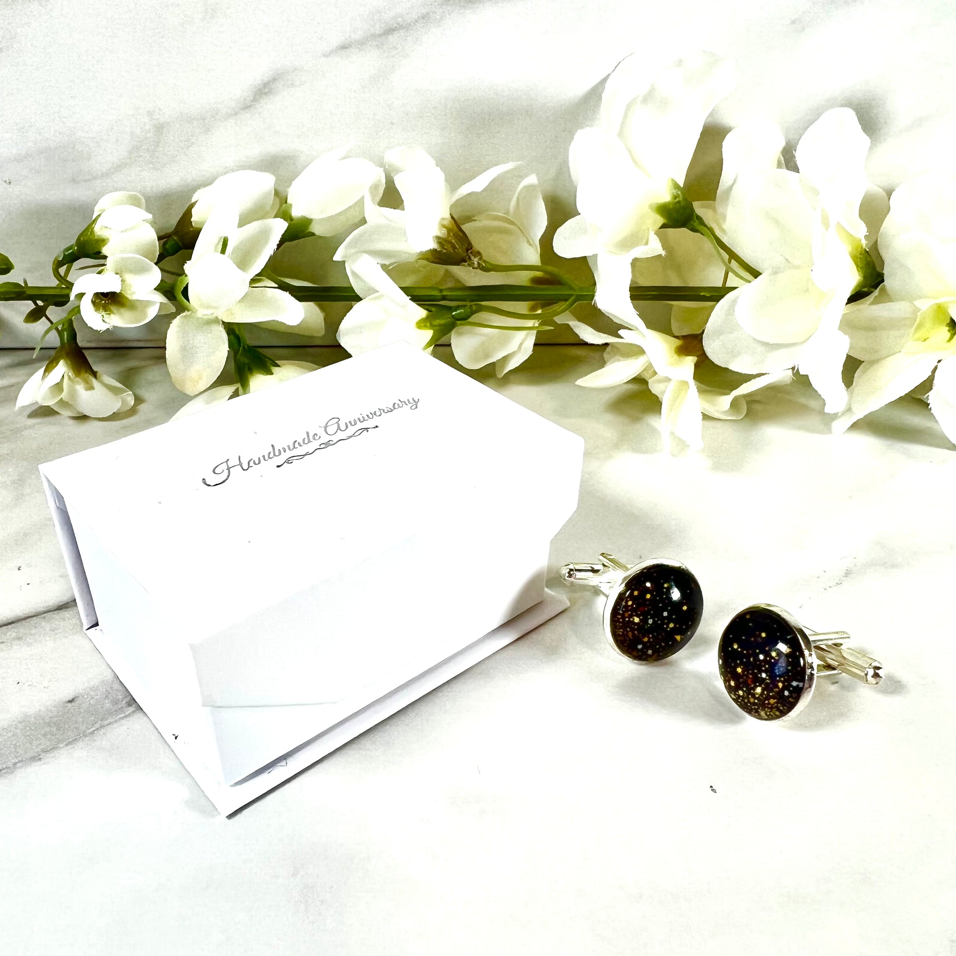 Noir Sparkle Silver Plated Cufflinks Handmade-Cufflinks-Handmadeanniversary-Handmade Anniversary