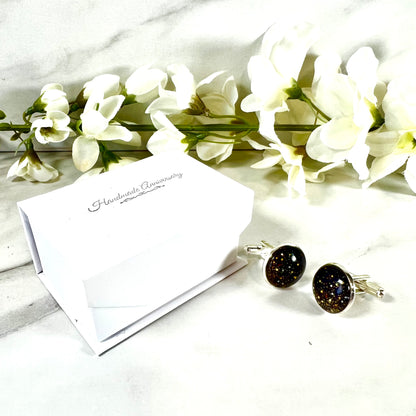 Noir Sparkle Silver Plated Cufflinks Handmade-Cufflinks-Handmadeanniversary-Handmade Anniversary