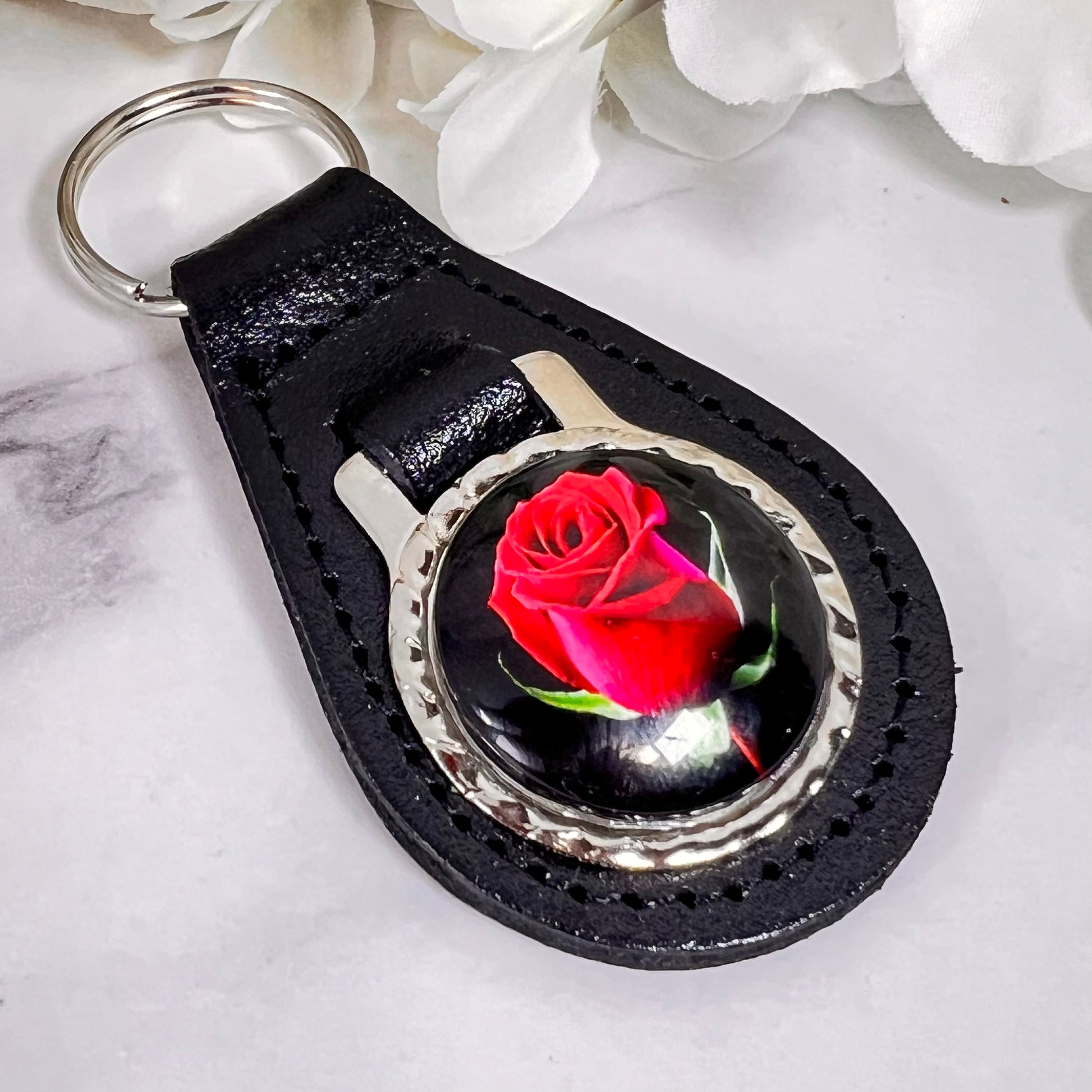 Rose Cufflinks & Leather Key Fob Gift Set Handmade-Keyring-Handmadeanniversary-Handmade Anniversary