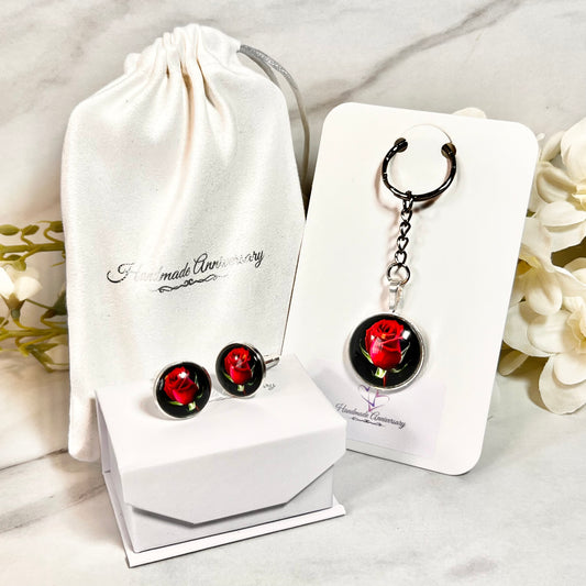 Rose Cufflinks and Keyring Gift Set Handmade-Keyring-Handmadeanniversary-Handmade Anniversary
