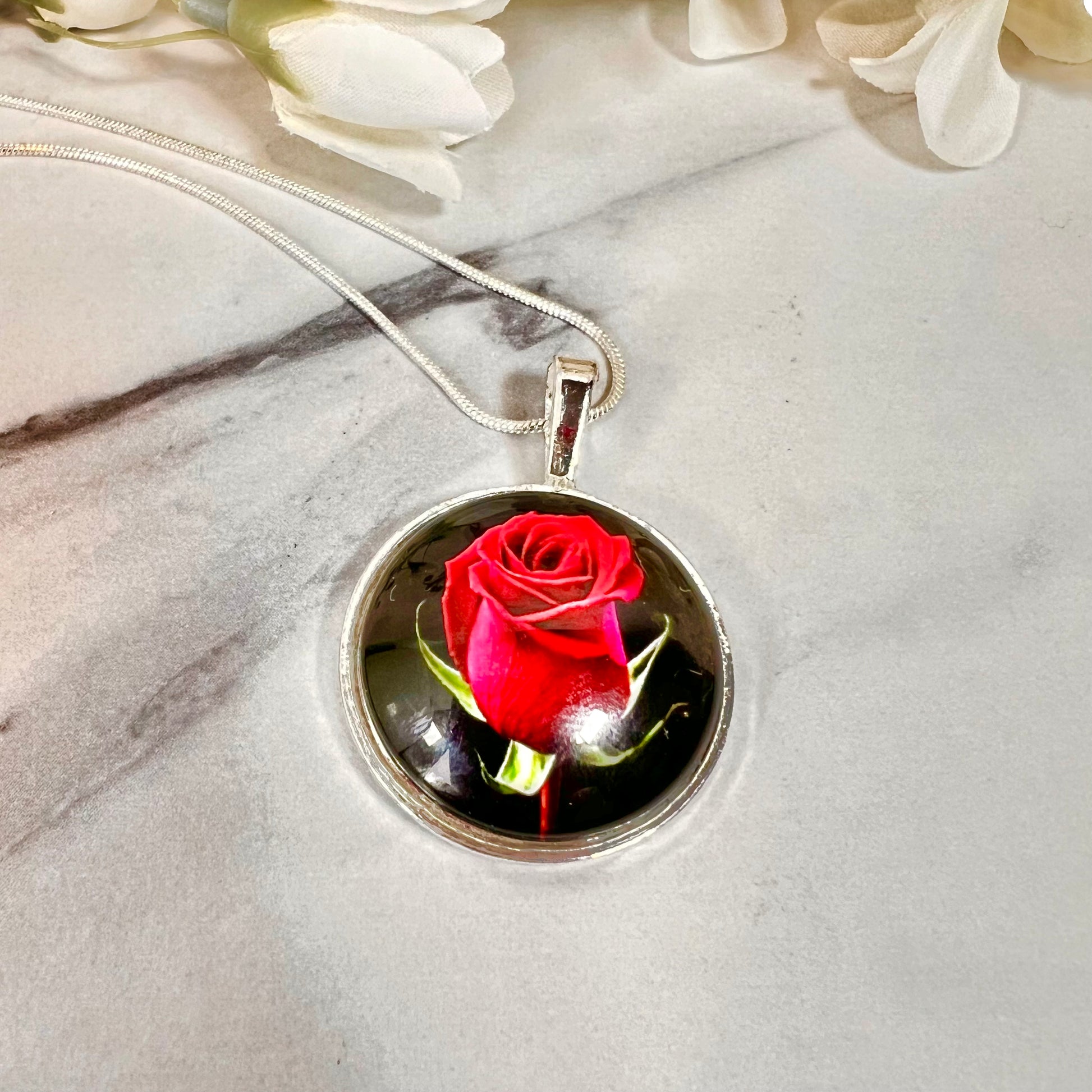 Rose Pendant & Drop Earrings Jewellery Set Handmade-Pendant & Earrings-Handmadeanniversary-Handmade Anniversary