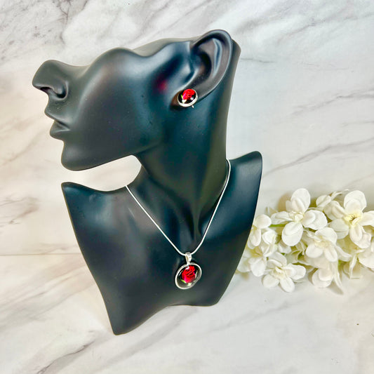 Rose Pendant & Stud Earrings Jewellery Set Handmade-Pendant & Earrings-Handmadeanniversary-Handmade Anniversary