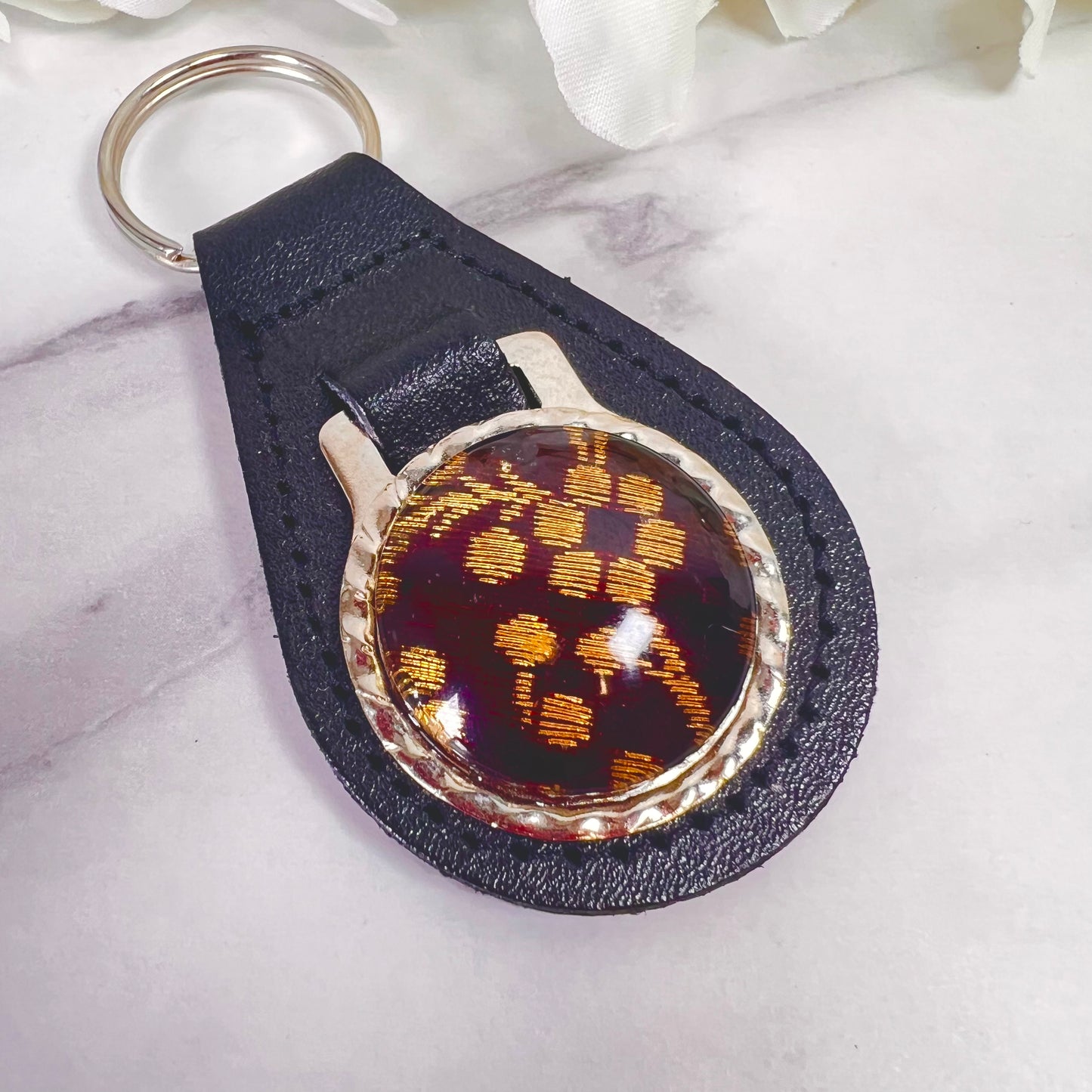 Silk 12th Anniversary Leather Key Fob Handmade-Keyring-Handmadeanniversary-Handmade Anniversary