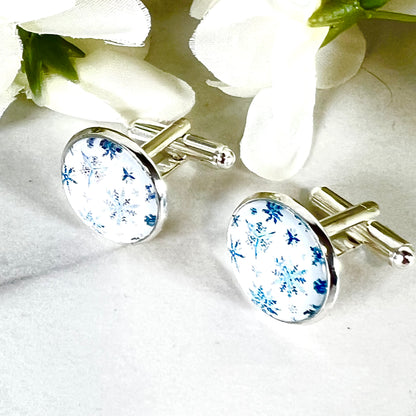 Snowflake Cufflinks & Leather Key Fob Gift Set Handmade-Keyring-Handmadeanniversary-Handmade Anniversary