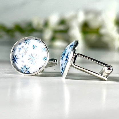 Snowflake Cufflinks & Leather Key Fob Gift Set Handmade-Keyring-Handmadeanniversary-Handmade Anniversary