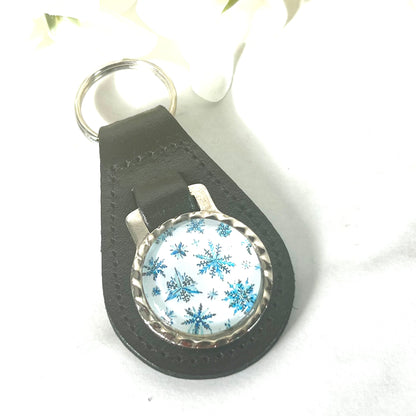 Snowflake Cufflinks & Leather Key Fob Gift Set Handmade-Keyring-Handmadeanniversary-Handmade Anniversary