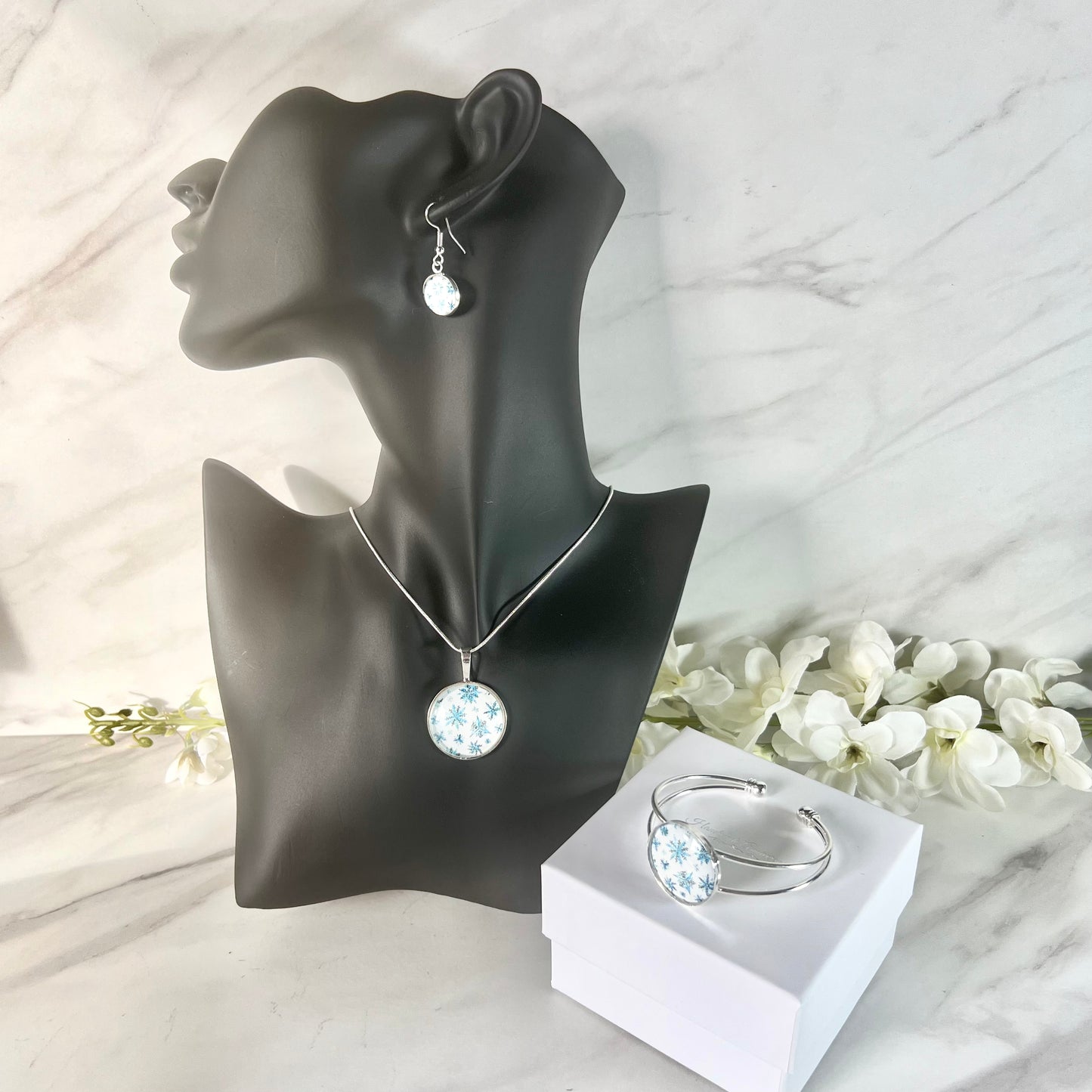 Snowflake Pendant, Drop Earring & Bangle Gift Set Handmade-Bangle-Handmadeanniversary-Handmade Anniversary