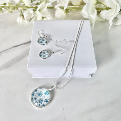 Snowflake Pendant & Drop Earrings Jewellery Set Handmade-Pendant & Earrings-Handmadeanniversary-Handmade Anniversary
