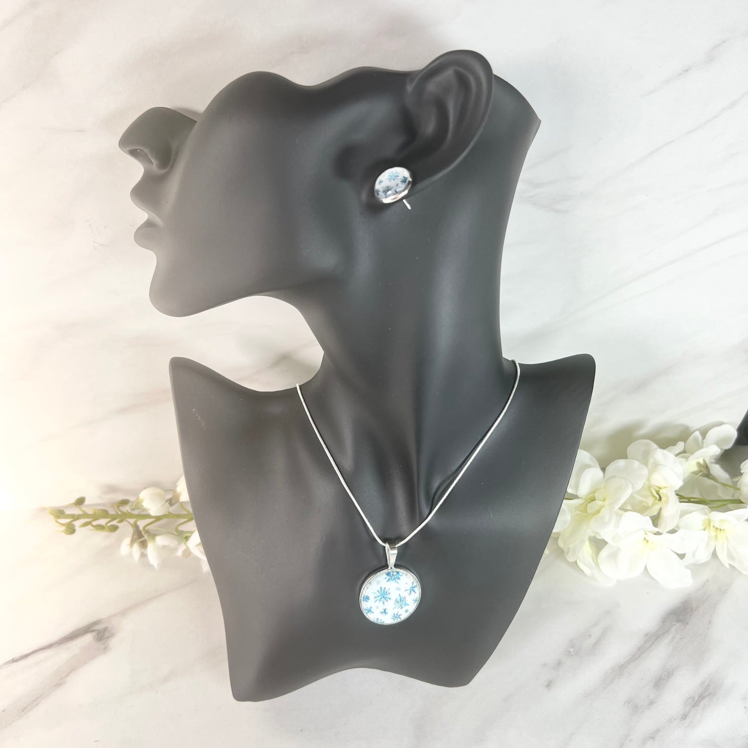Snowflake Pendant & Stud Earrings Jewellery Set Handmade-Pendant & Earrings-Handmadeanniversary-Handmade Anniversary