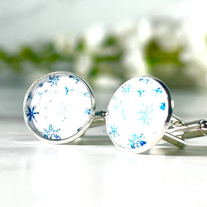 Snowflake Silver Plated Cufflinks Handmade-Cufflinks-Handmadeanniversary-Handmade Anniversary