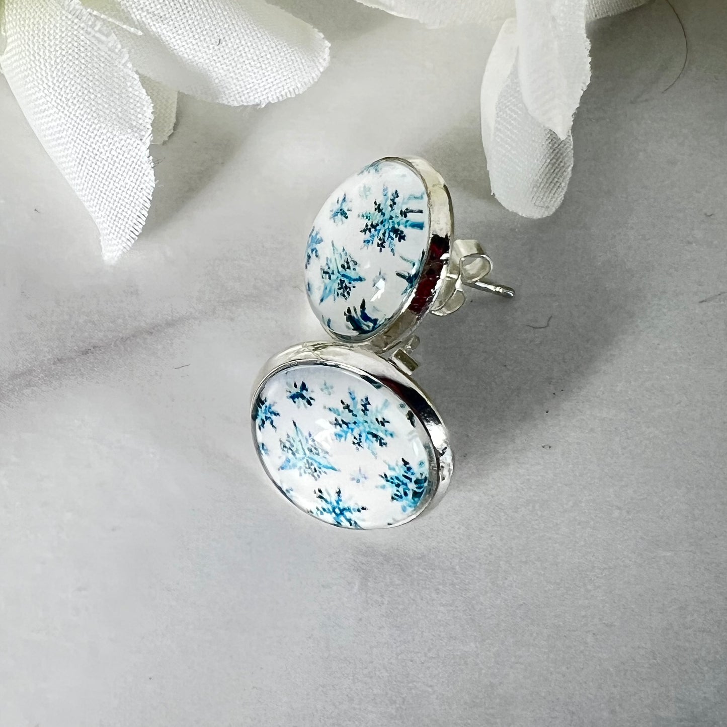 Snowflake Silver Plated Stud Earrings Handmade-Earrings-Handmadeanniversary-Handmade Anniversary
