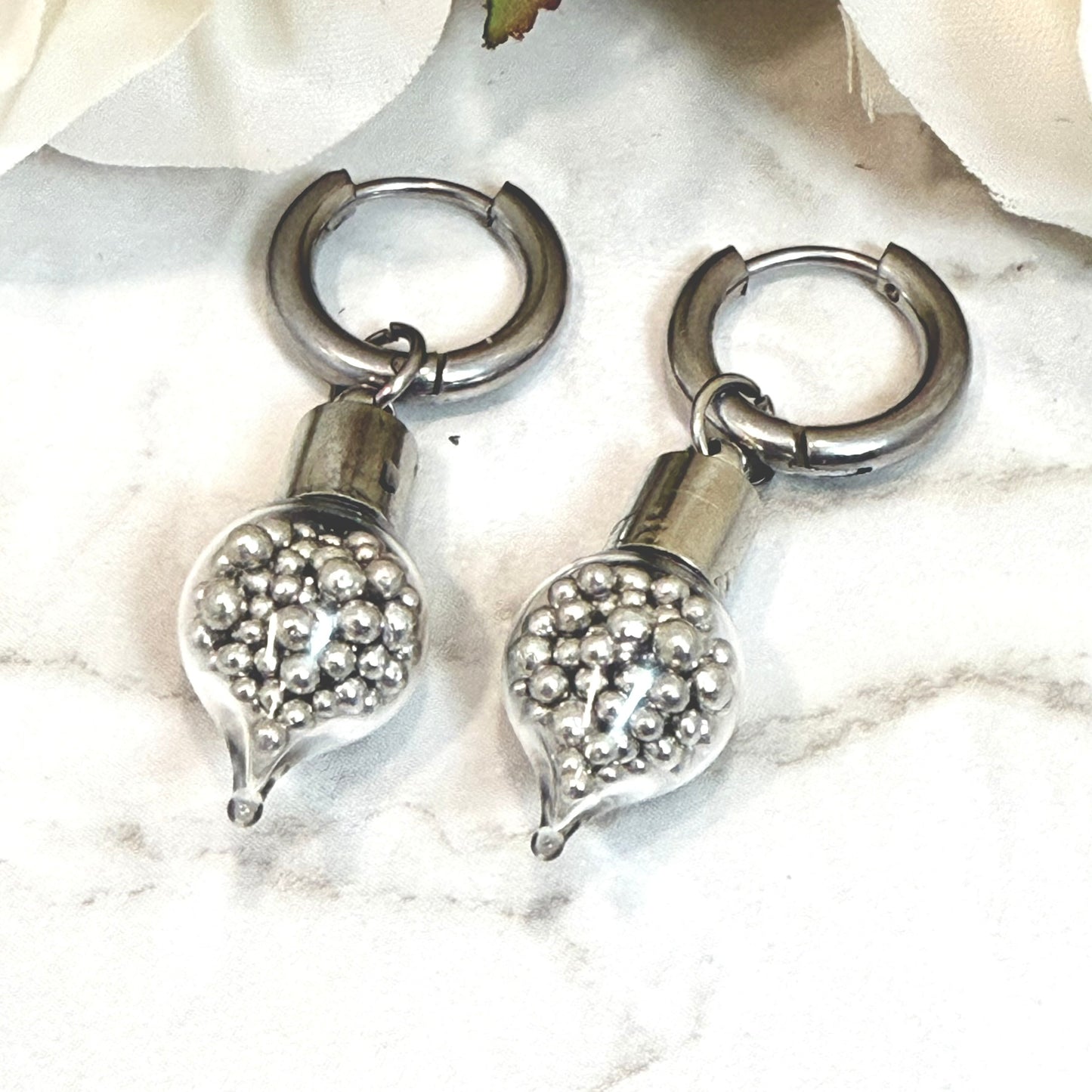 Sparkling Tin 10th Anniversary Huggie Earrings Handmade-Pendant & Earrings-Handmadeanniversary-Handmade Anniversary