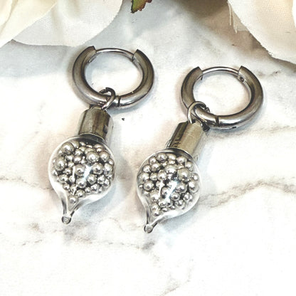 Sparkling Tin 10th Anniversary Huggie Earrings Handmade-Pendant & Earrings-Handmadeanniversary-Handmade Anniversary