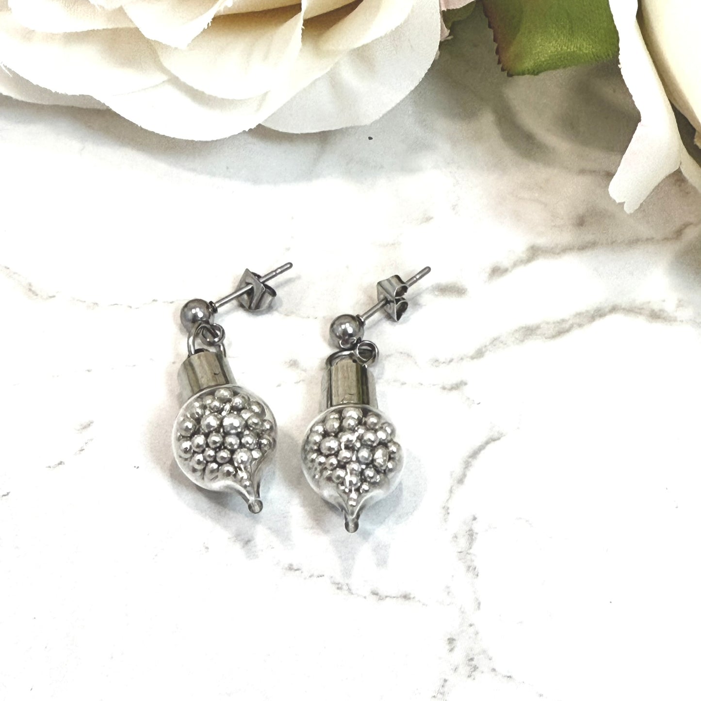 Sparkling Tin 10th Anniversary Stud Earrings Handmade-Pendant & Earrings-Handmadeanniversary-Handmade Anniversary