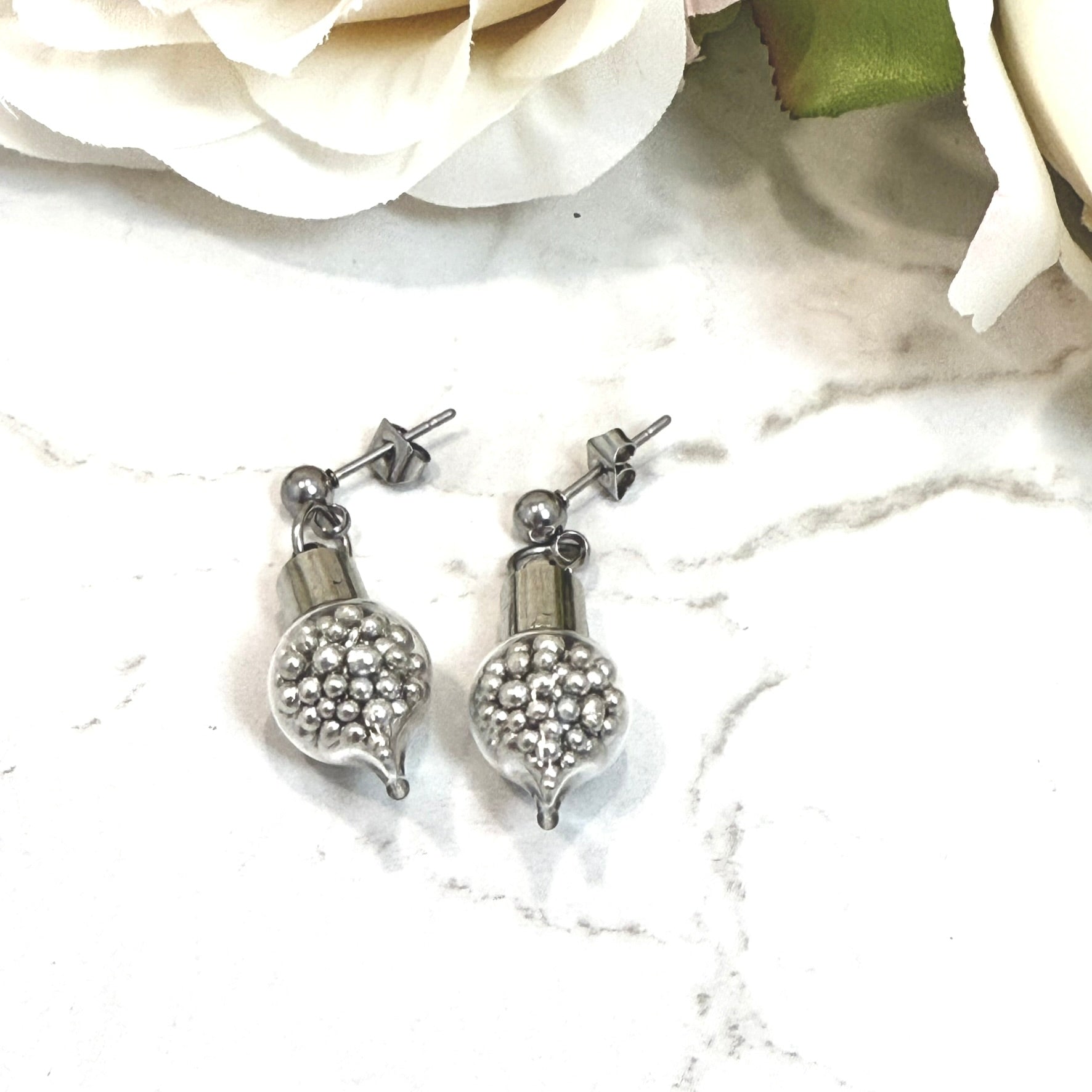 Sparkling Tin 10th Anniversary Stud Earrings Handmade-Pendant & Earrings-Handmadeanniversary-Handmade Anniversary