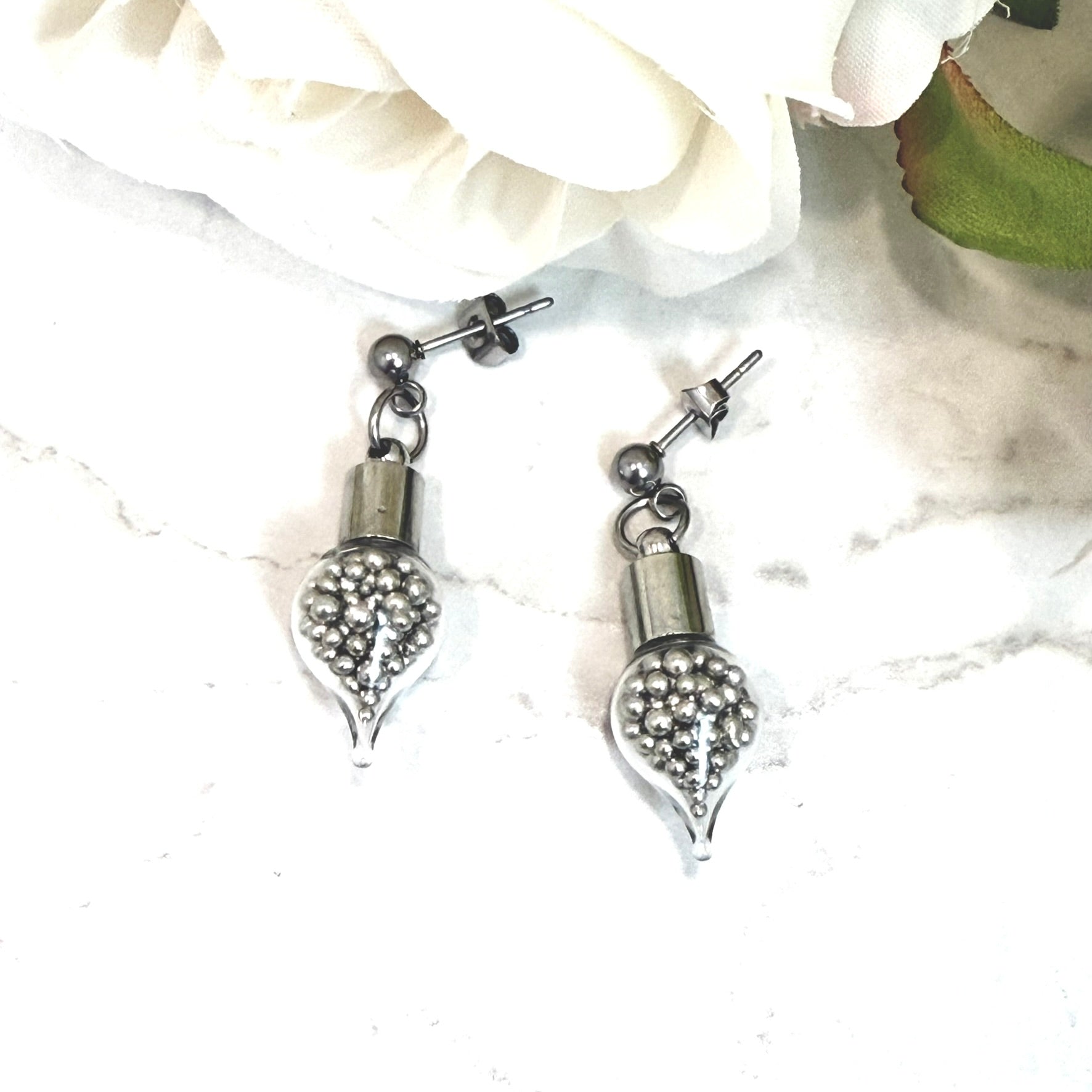 Sparkling Tin 10th Anniversary Stud Earrings Handmade-Pendant & Earrings-Handmadeanniversary-Handmade Anniversary