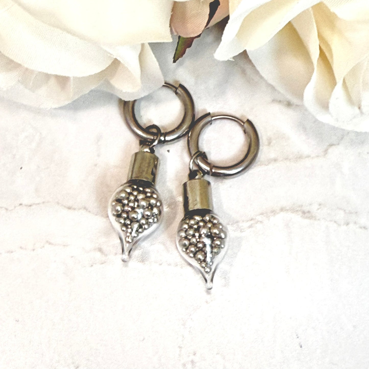 Sparkling Tin 10th Anniversary Huggie Earrings Handmade-Pendant & Earrings-Handmadeanniversary-Handmade Anniversary